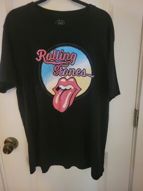 the Rolling Stones Black Thick Fleece Tshirt with Logo